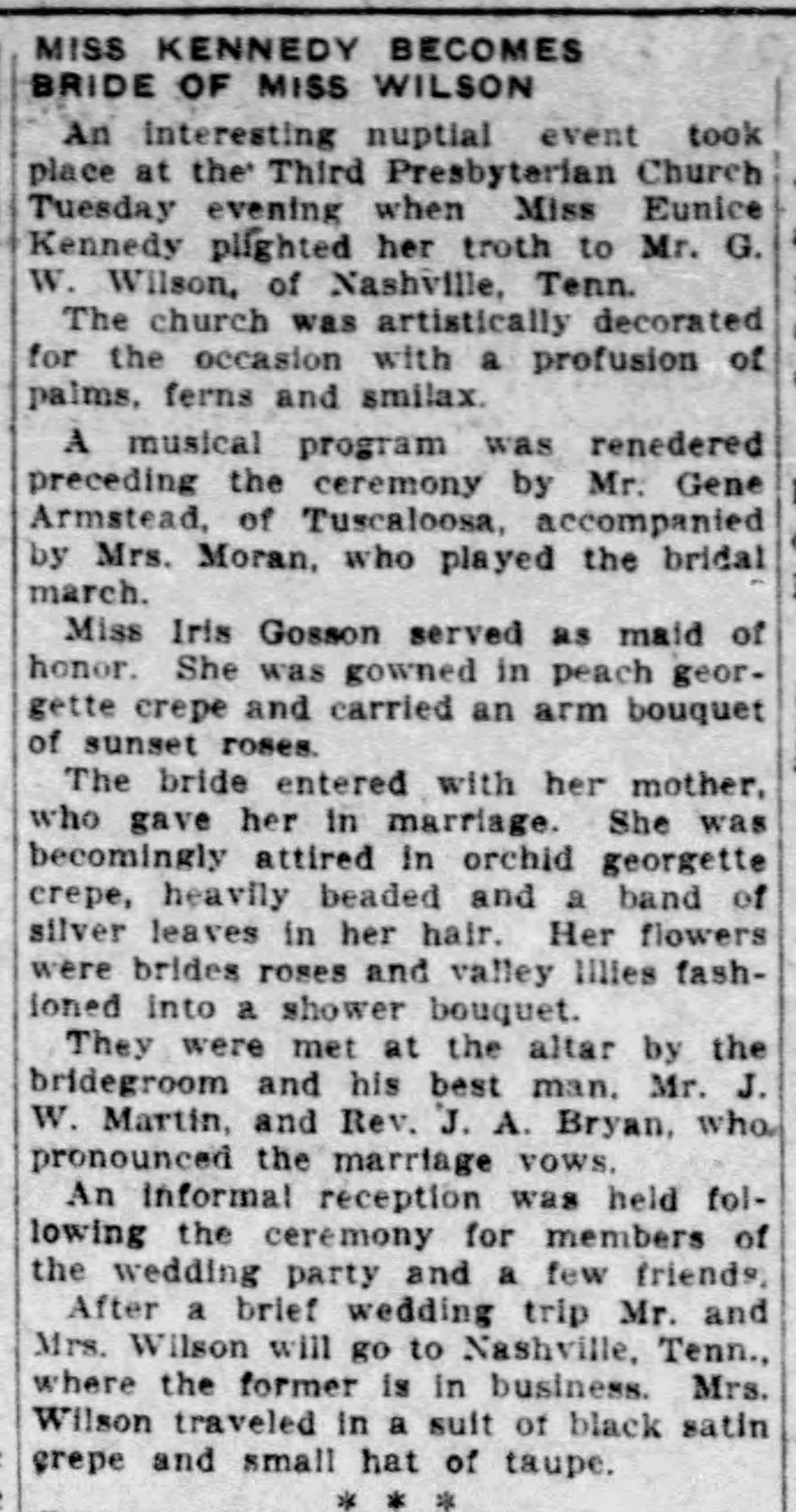 Miss Kennedy Becomes Miss Wilson